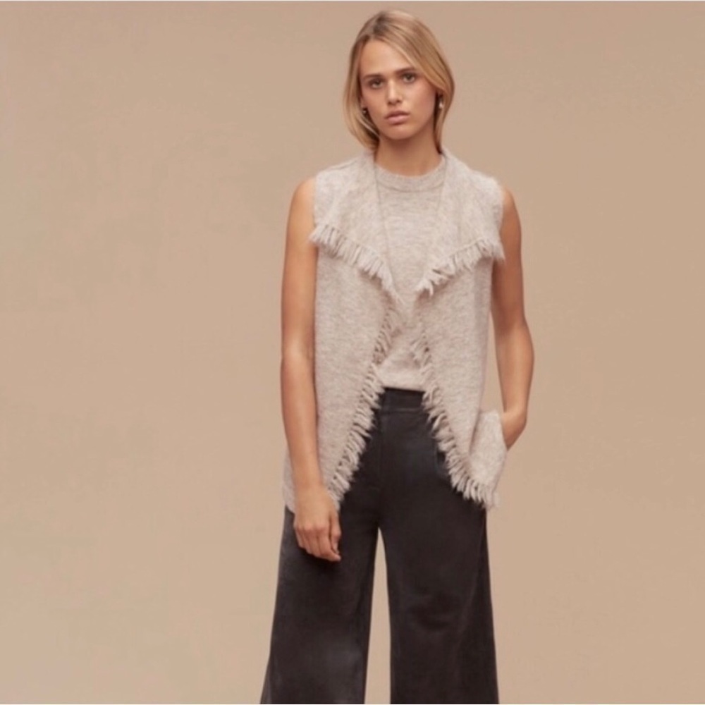 Aritzia Wilfred Free Fei Fei Vest Fringe Wool Alpaca Belted Cardigan Vest - Picture 3 of 12